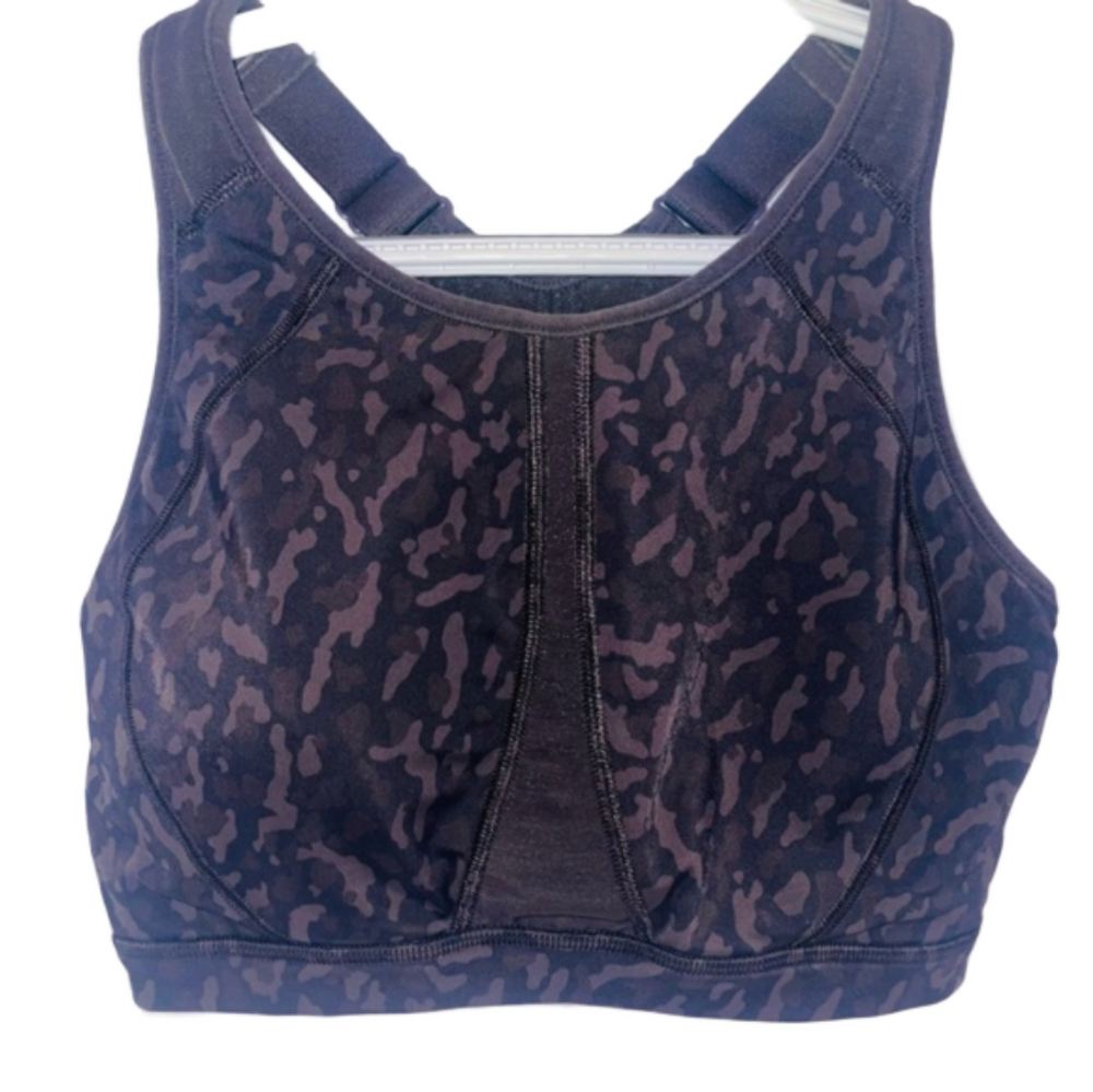 Syrokan Brown Camo High Impact Sports Bra 34C wireless padded lined high neck